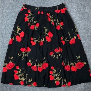 Lauren Alexandra Black A-Line Midi Skirt with Red Rose Print Sz 18 (V1)